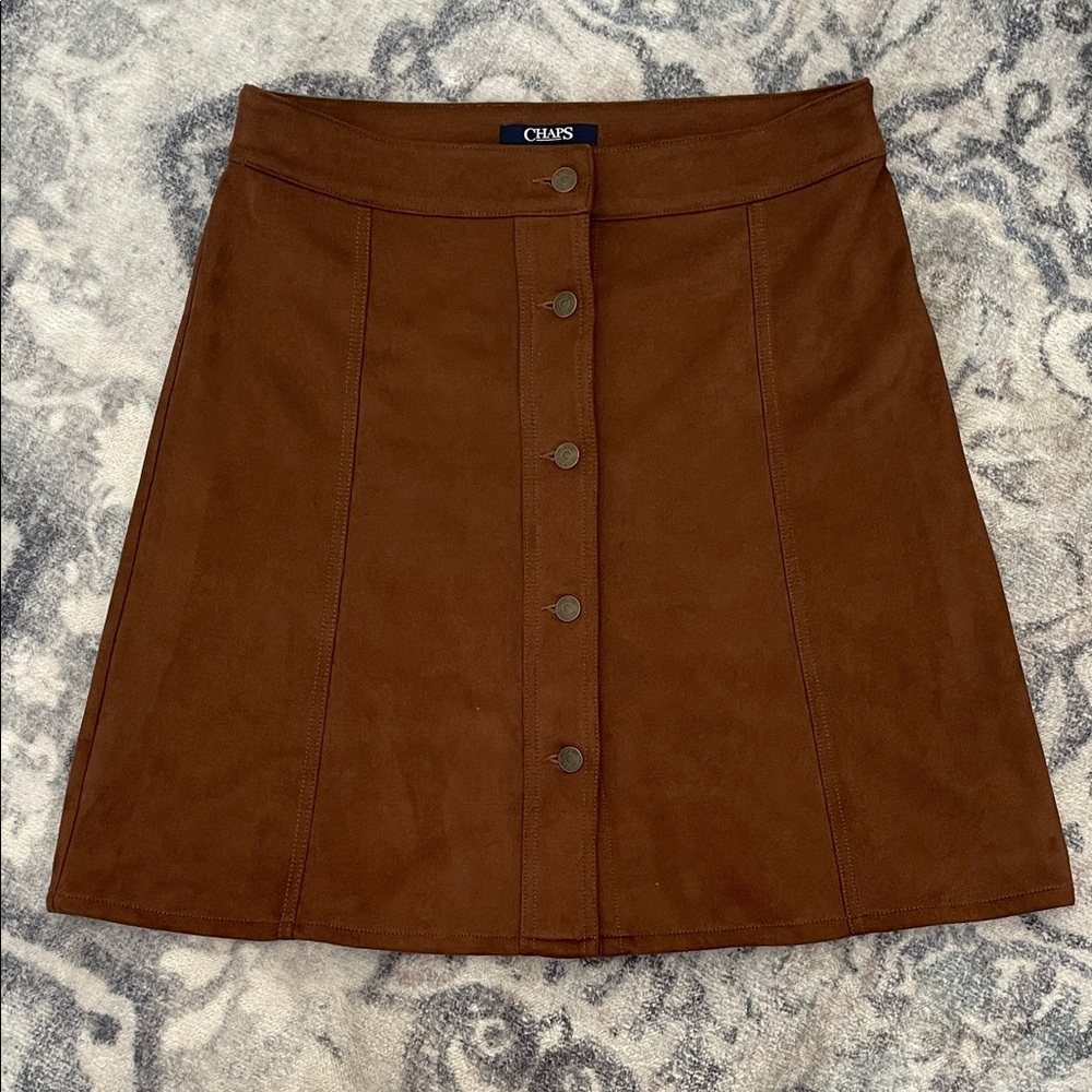Chaps A-Line Skirt in Rich Brown with Button Detail